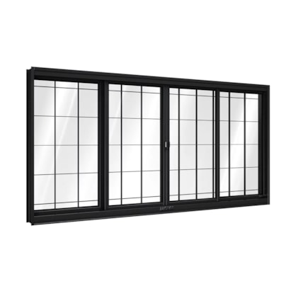 Janela de Correr em Aço 100x150x12cm Lucasa Preto Com Grade Quadrada - P3546.0