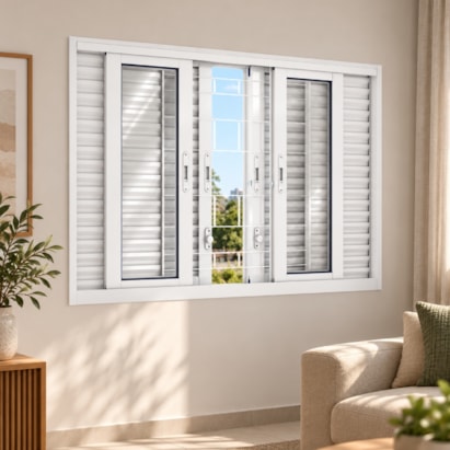Janela de Correr em Aço 100x150x15.5cm Lucasa Branco Com Grade Quadrada - 2571.0