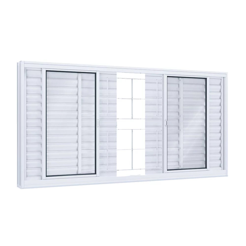 Janela de Correr em Aço 100x200x12cm Lucasa Branco Com Grade Quadrada - 2764.0