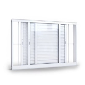 Janela de Correr em Alumínio 100x150x14cm Lucasa Branco 3 Folhas Móveis Com Grade - 9051.0