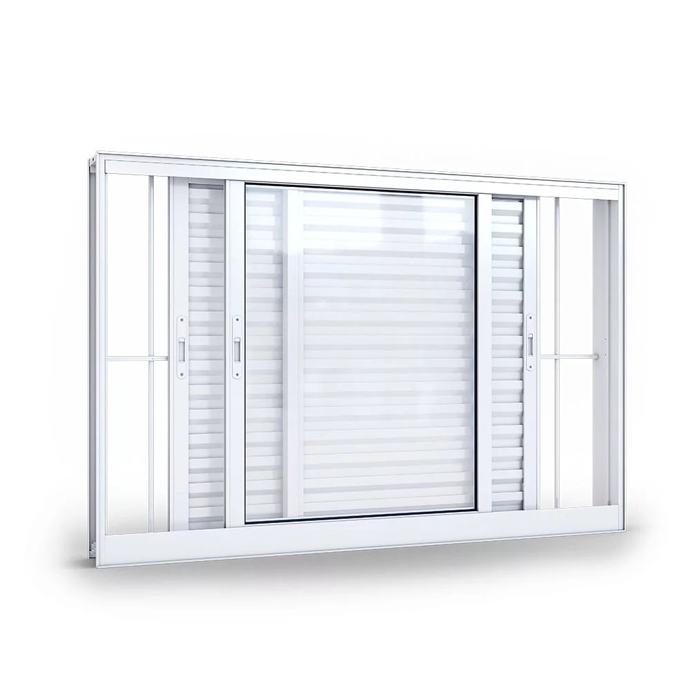 Janela de Correr em Alumínio 100x150x14cm Lucasa Branco 3 Folhas Móveis Com Grade - 9051.0