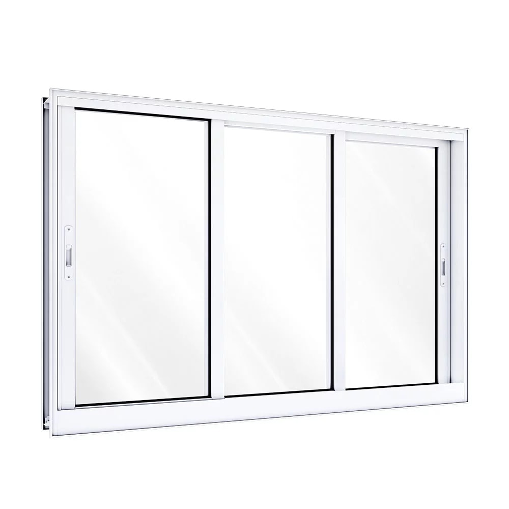 Janela de Correr em Alumínio 100x150x14cm Lucasa Branco 3 Folhas Móveis Sem Grade - 9035.0