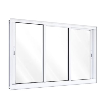 Janela de Correr em Alumínio 100x150x14cm Lucasa Branco 3 Folhas Móveis Sem Grade - 9035.0