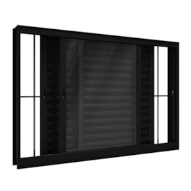 Janela de Correr em Alumínio 100x150x14cm Lucasa Preto 3 Folhas Móveis Com Grade - P9051.0