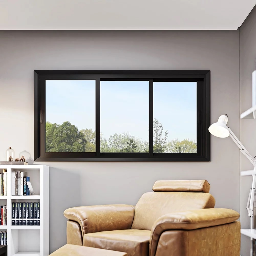 Janela de Correr em Alumínio 100x150x14cm Lucasa Preto 3 Folhas Móveis Sem Grade - 9035.0