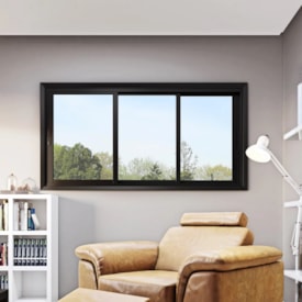 Janela de Correr em Alumínio 100x150x14cm Lucasa Preto 3 Folhas Móveis Sem Grade - 9035.0