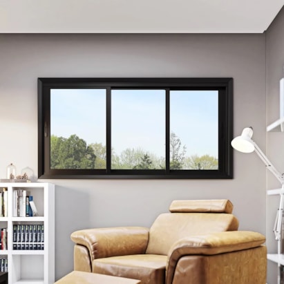 Janela de Correr em Alumínio 100x150x14cm Lucasa Preto 3 Folhas Móveis Sem Grade - 9035.0