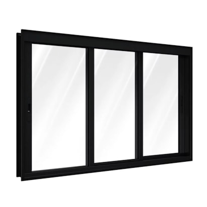 Janela de Correr em Alumínio 100x150x14cm Lucasa Preto 3 Folhas Móveis Sem Grade - 9035.0