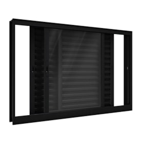 Janela de Correr em Alumínio 100x150x14cm Lucasa Preto 3 Folhas Móveis Sem Grade - P9049.0