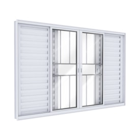 Janela de Correr em Alumínio 100x150x8,7cm Lucasa Branco Com Grade e Fecho Ideale - B-I20018.0