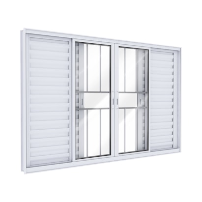 Janela de Correr em Alumínio 100x150x8,7cm Lucasa Branco Com Grade e Fecho Ideale - B-I20018.0