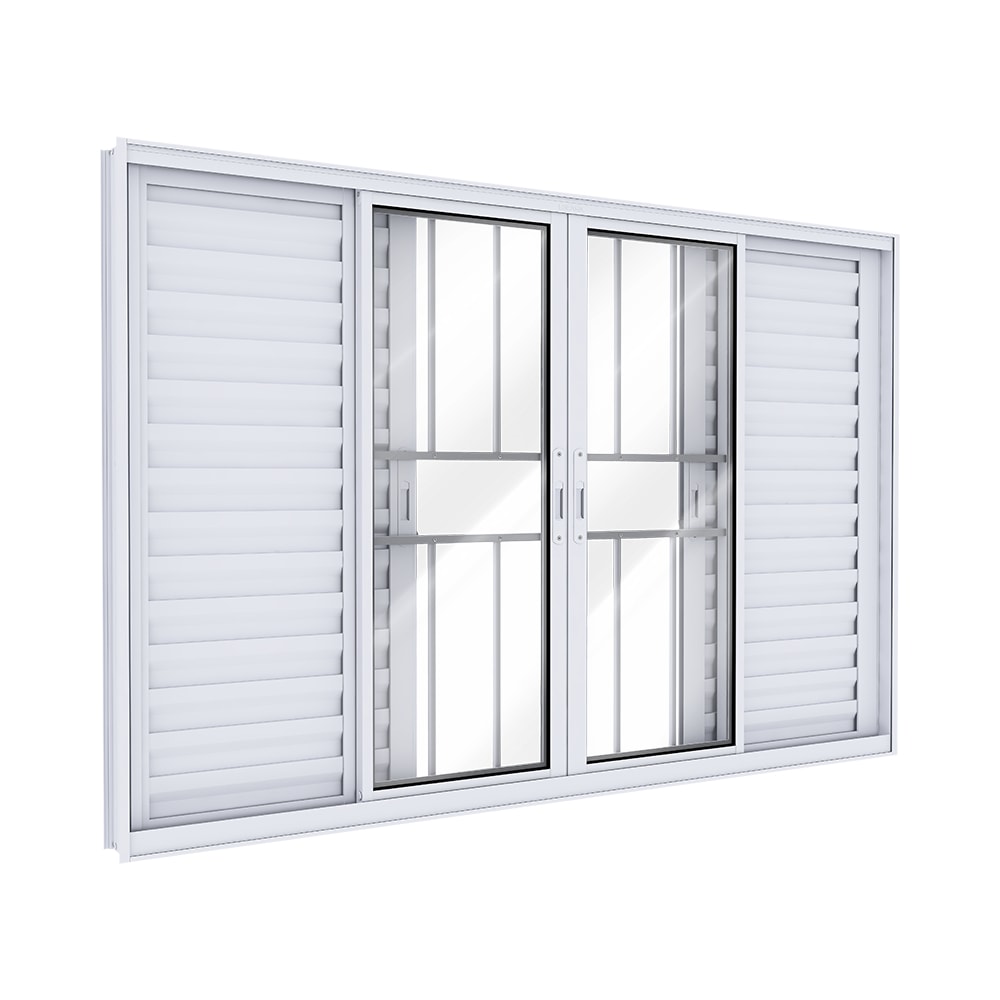 Janela de Correr em Alumínio 100x150x8,7cm Lucasa Branco Com Grade e Fecho Ideale - B-I20018.0