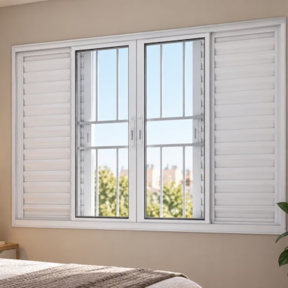 Janela de Correr em Alumínio 100x150x8,7cm Lucasa Branco Com Grade e Fecho Ideale - B-I20018.0