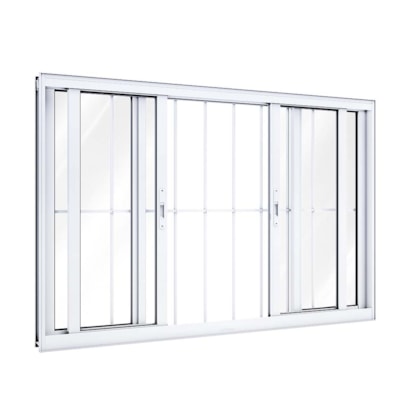 Janela de Correr em Alumínio 100x200x10,5cm Lucasa Com Grade Branca - 9022.0