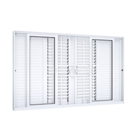 Janela de Correr em Alumínio 100x200x13cm Lucasa Branco Central Flex Com Grade - 9275.0