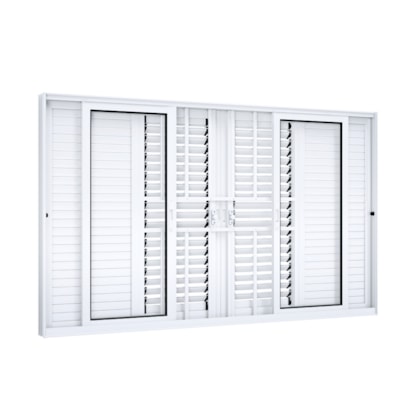 Janela de Correr em Alumínio 100x200x13cm Lucasa Branco Central Flex Com Grade - 9275.0