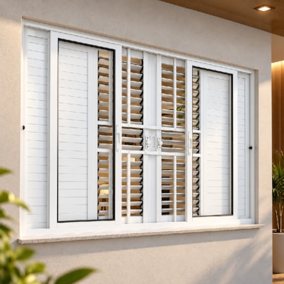 Janela de Correr em Alumínio 100x200x13cm Lucasa Branco Central Flex Com Grade - 9275.0