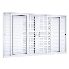 Janela de Correr em Alumínio 100x200x13cm Lucasa Branco Central Flex Com Grade - 9275.0