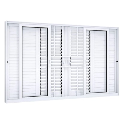Janela de Correr em Alumínio 100x200x13cm Lucasa Branco Central Flex Com Grade - 9275.0
