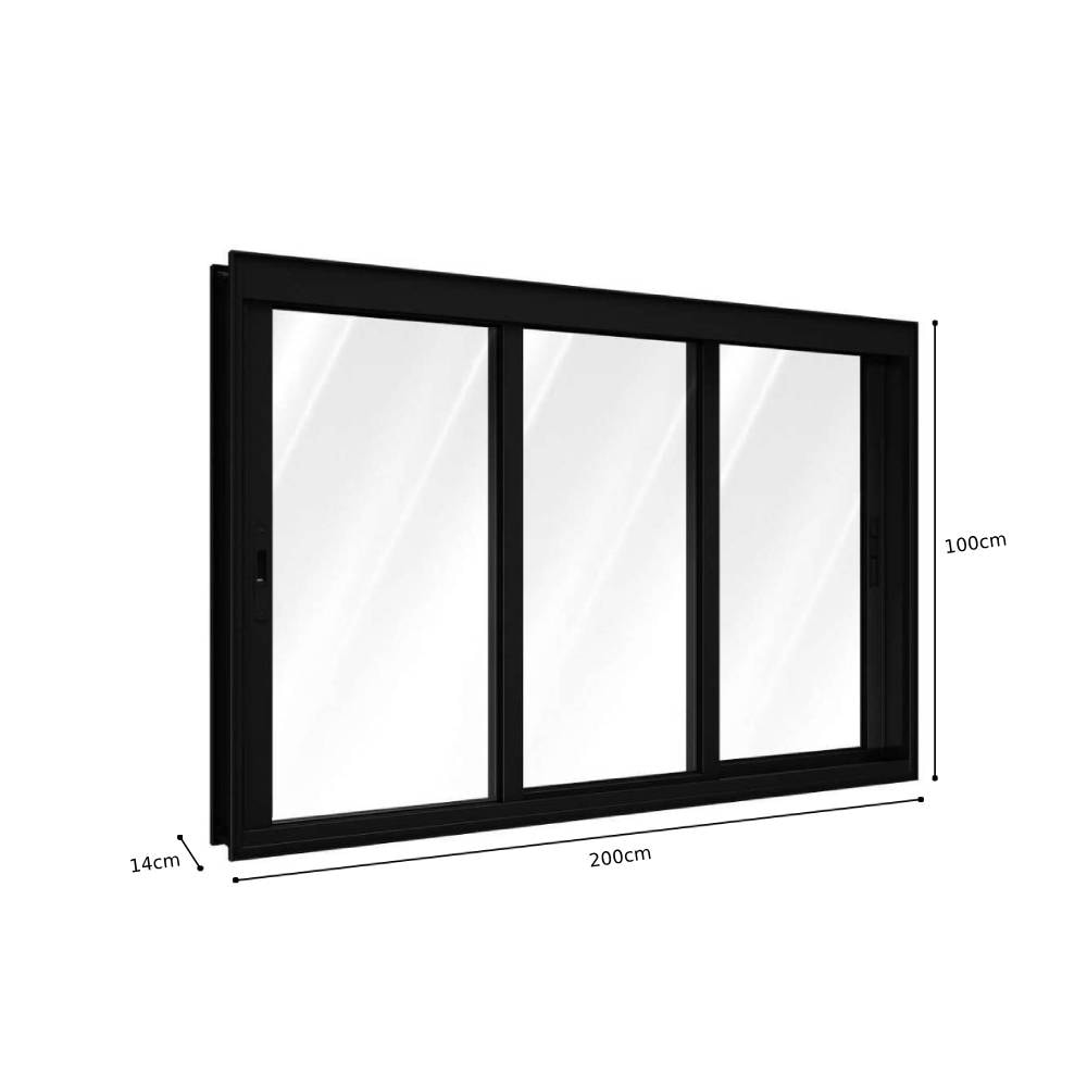 Janela de Correr em Alumínio 100x200x14cm Lucasa sem Grade Preta - P9036.0