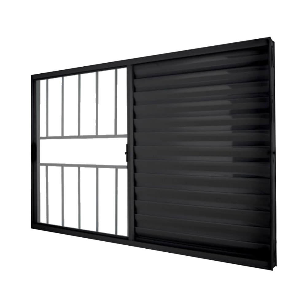 Janela de Correr em Alumínio 150x100x07cm Crv Classic Veneziana 3 Folhas Preta com Grade - P996021