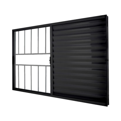 Janela de Correr em Alumínio 150x100x07cm Crv Classic Veneziana 3 Folhas Preta com Grade - P996021
