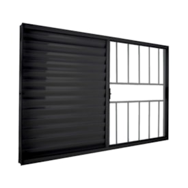 Janela de Correr em Alumínio 150x100x07cm Crv Classic Veneziana 3 Folhas Preta com Grade - P996021