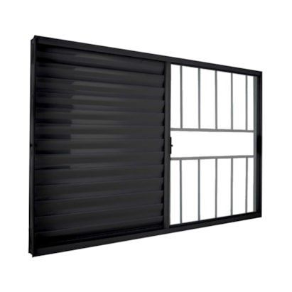 Janela de Correr em Alumínio 150x100x07cm Crv Classic Veneziana 3 Folhas Preta com Grade - P996021