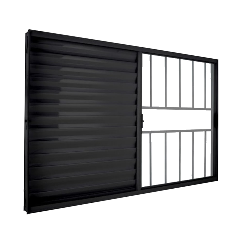 Janela de Correr em Alumínio 150x100x07cm Crv Classic Veneziana 3 Folhas Preta com Grade - P996021