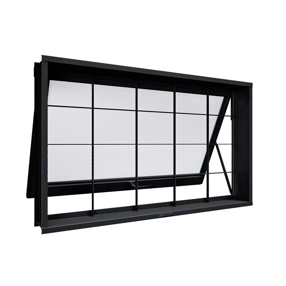Janela Maxim Ar em Aço 60x80x7cm Lucasa Preto Com Grade Quadrada - 4125.0