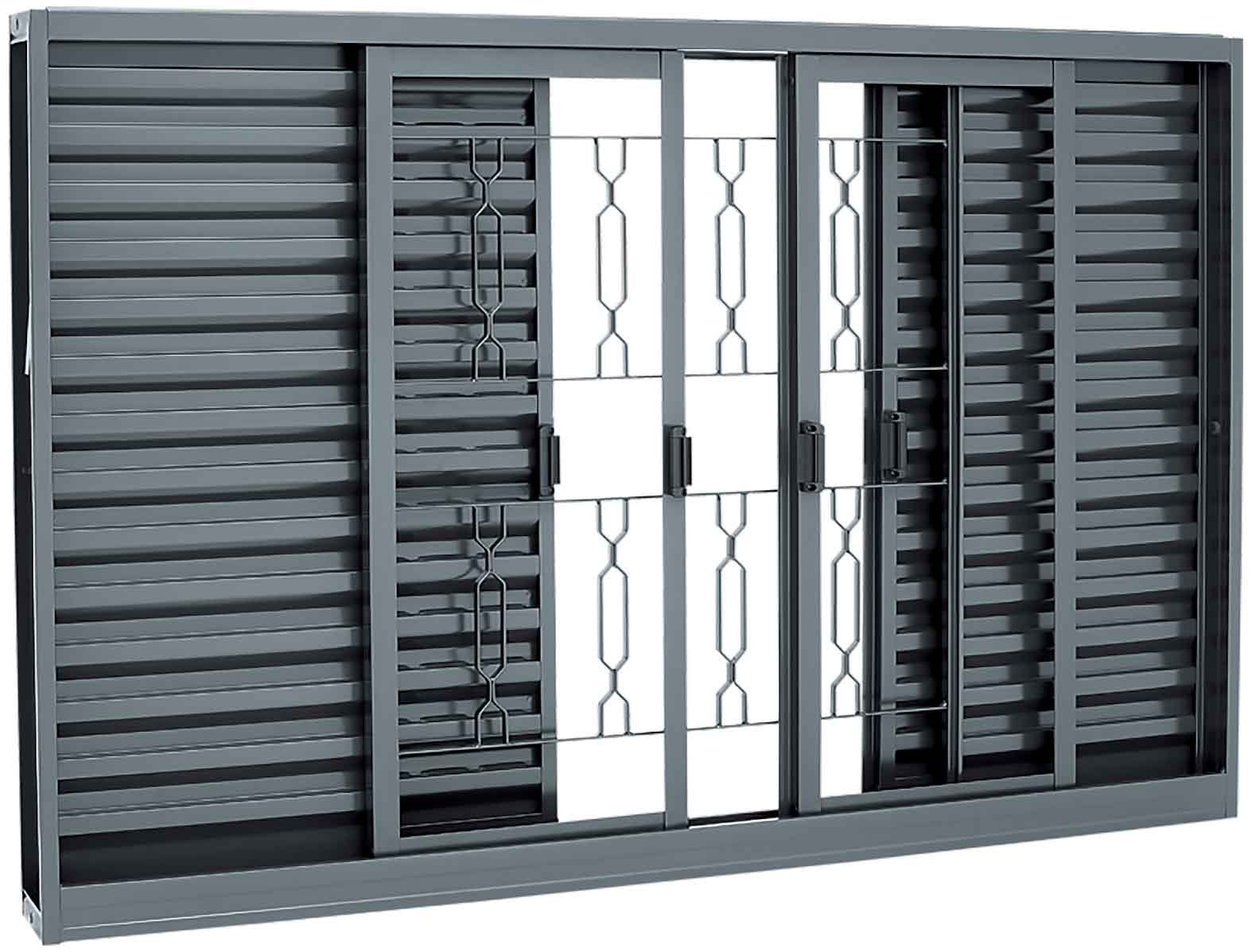 Janela Veneziana de Aço 100x150x12cm Sasazaki Belfort Grade Elo 6 Folhas Cinza - 62.51.311-0