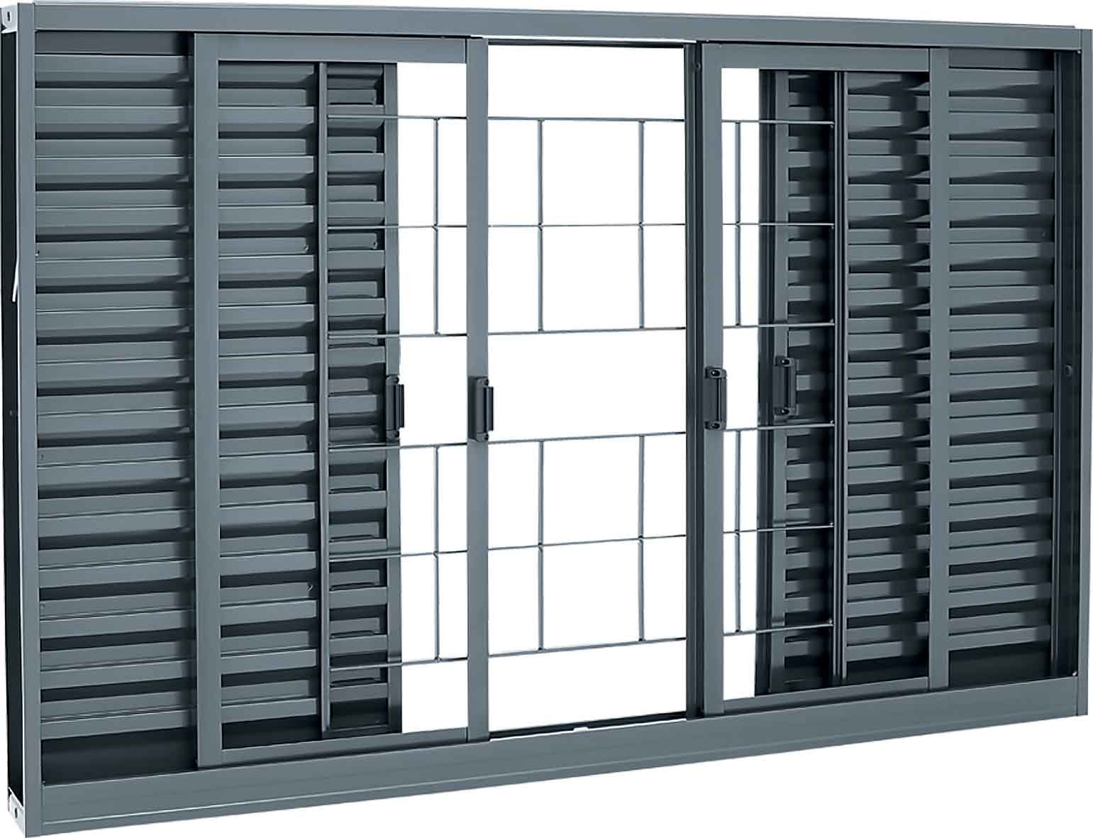 Janela Veneziana de Aço 100x150x12cm Sasazaki Belfort Grade Quadriculada 6 Folhas Cinza - 62.51.331-4