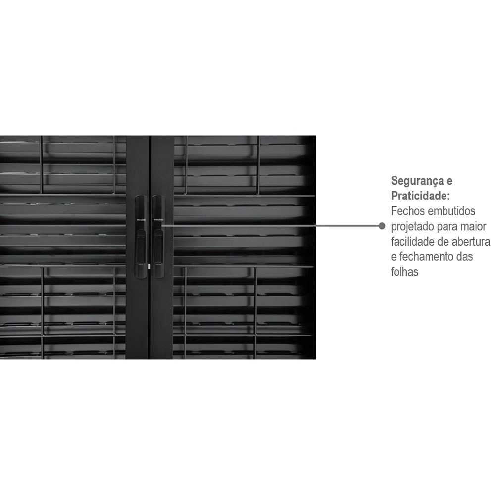 Janela Veneziana de Aço 100x150x12cm Sasazaki Prátika Grade Quadriculada 6 Folhas Preta - 21.23.402-8