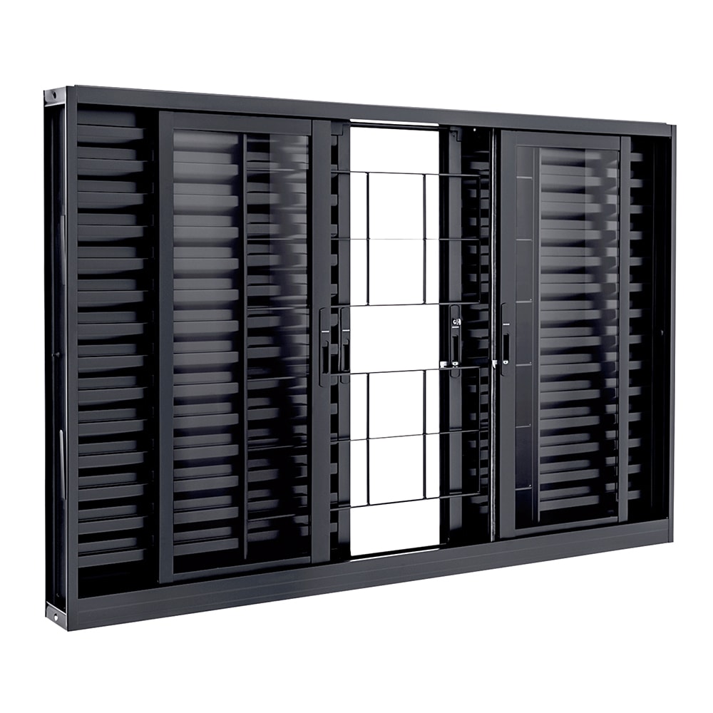 Janela Veneziana de Aço 100x150x12cm Sasazaki Prátika Grade Quadriculada 6 Folhas Preta - 21.23.402-8