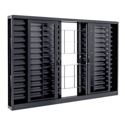 Janela Veneziana de Aço 100x150x12cm Sasazaki Prátika Grade Quadriculada 6 Folhas Preta - 21.23.402-8