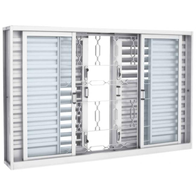 Janela Veneziana de Aço 100x150x16cm Sasazaki Prátika Multiflex Grade Elo 3 Folhas Branca - 21.12.101-0