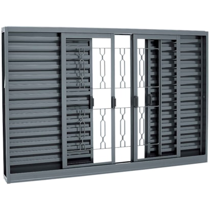 Janela Veneziana de Aço 100x200x12cm Sasazaki Belfort Grade Elo 6 Folhas Cinza - 62.51.312-8