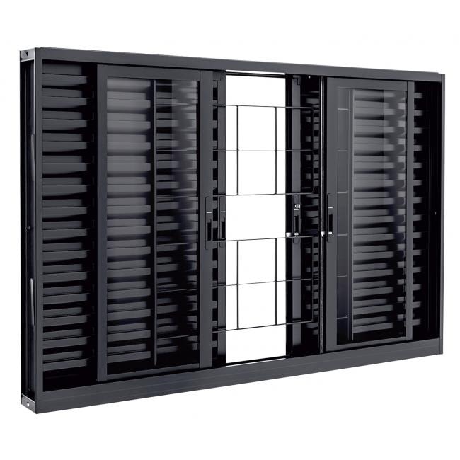 Janela Veneziana de Aço 100x200x12cm Sasazaki Prátika Grade Quadriculada 6 Folhas Preta - 21.23.403-6