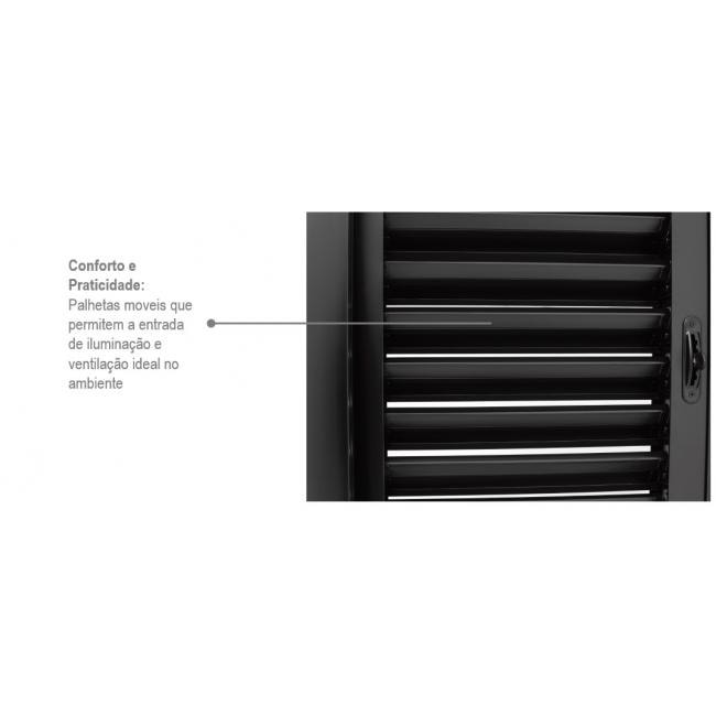 Janela Veneziana de Aço 100x200x16cm Sasazaki Prátika Multiflex Vidro 6 Folhas Preta 21.13.101-6