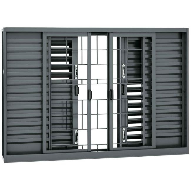 Janela Veneziana de Aço 100x200x16cm Sasazaki Silenfort Multiflex Grade Quadriculada 6 Folhas Cinza - 61.21.142-0
