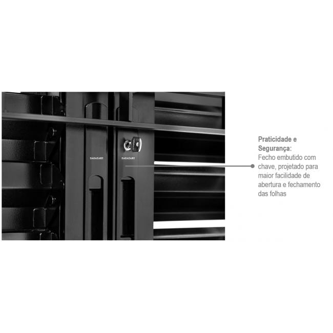 Janela Veneziana de Aço 100x200x16cm Sasazaki Silenfort Multiflex Grade Quadriculada 6 Folhas Preta - 21.13.202-0