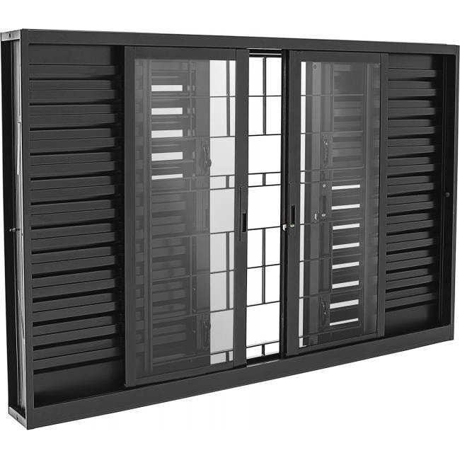 Janela Veneziana de Aço 100x200x16cm Sasazaki Silenfort Multiflex Grade Quadriculada 6 Folhas Preta - 21.13.202-0