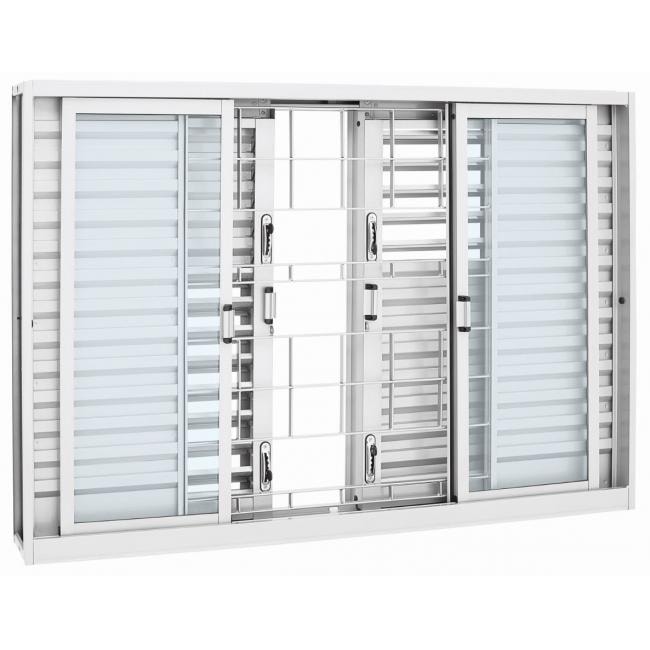 Janela Veneziana de Aço 120x200x16cm Sasazaki Prátika Multiflex Grade Quadriculada 6 Folhas Branca - 21.12.204-1