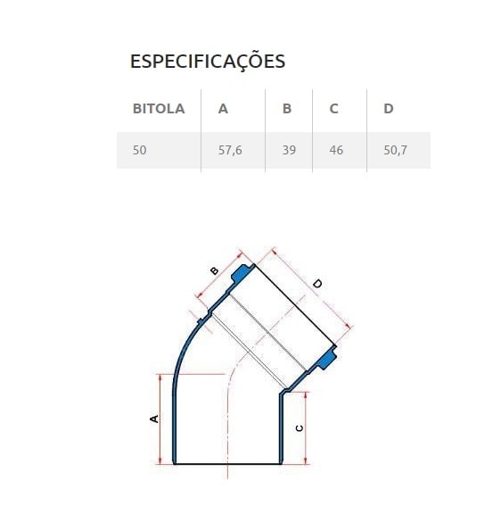Joelho PVC 45º para Esgoto Tigre 50mm 2