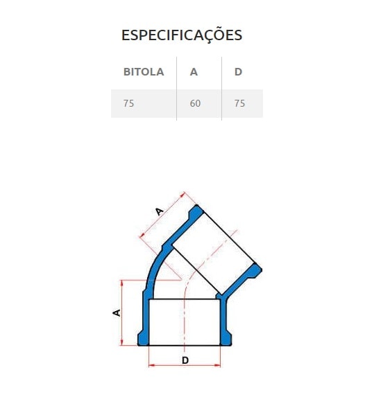 Joelho PVC 45º Soldável com Rosca Tigre 75mm 2.1/2