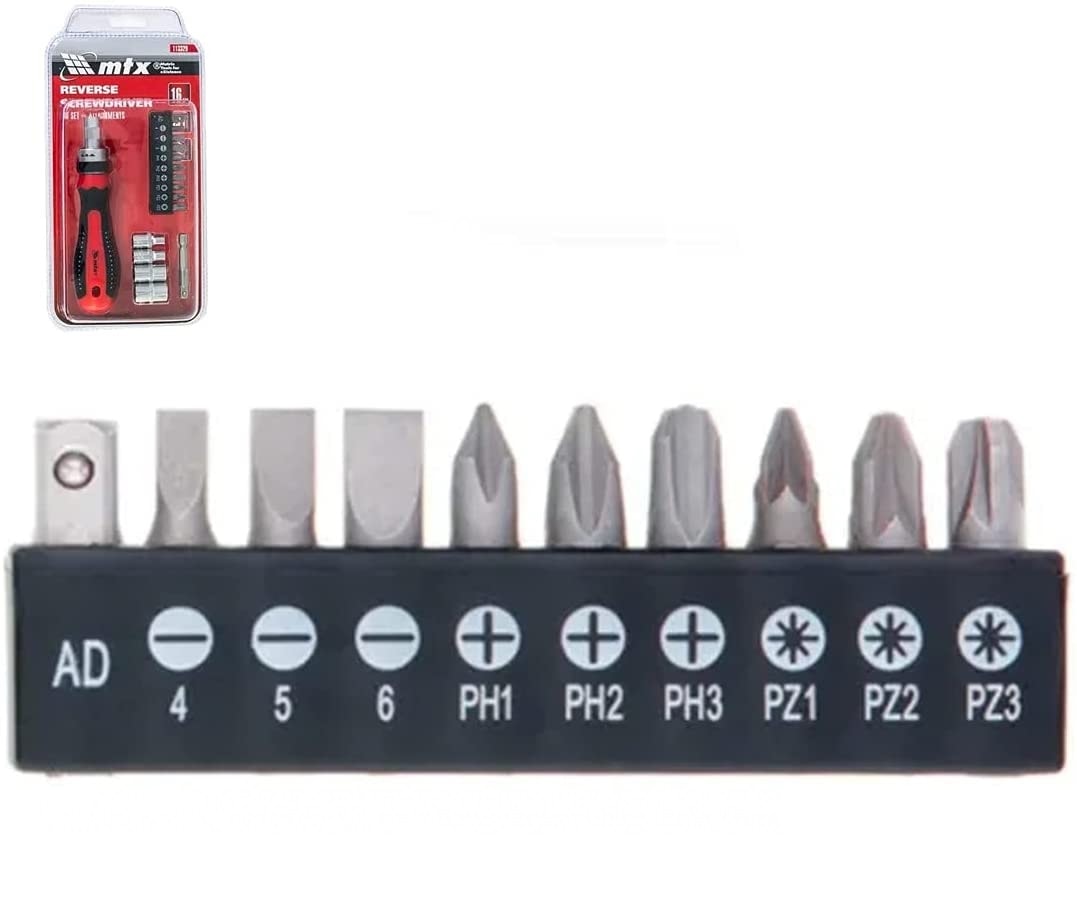 Jogo de Bits e Soquetes 16 Peças MTX Crv 1/4 com Cabo Anatomico - 113329