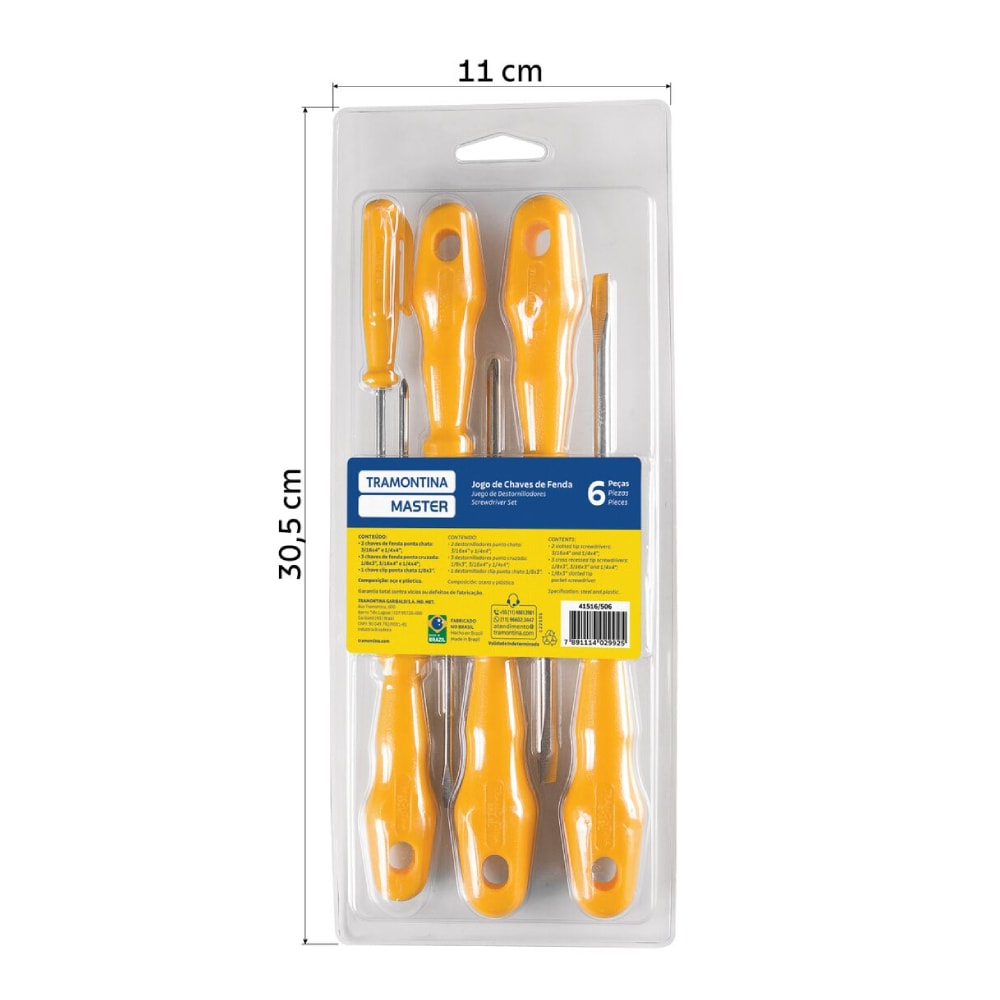 Jogo de Chaves de Fenda Tramontina Master Yellow 6 Peças - 41516506