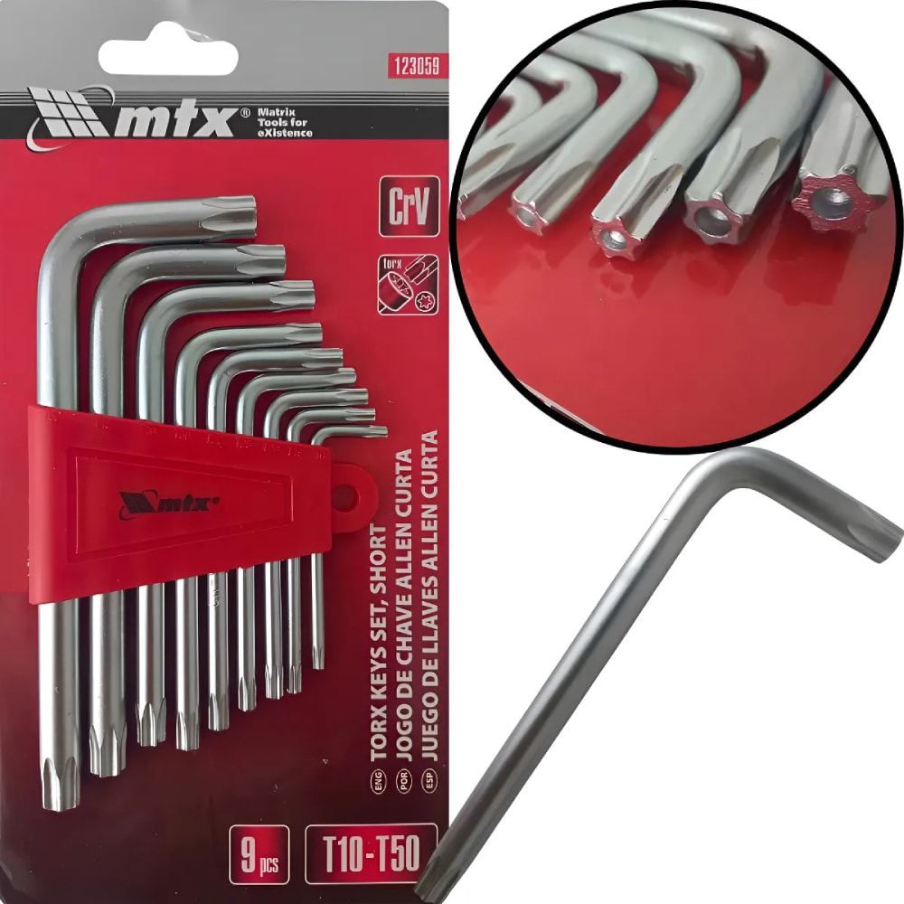 Jogo de Chaves Torx Curta MTX T10 a T50 9 Peças - 123059