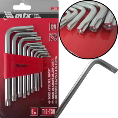 Jogo de Chaves Torx Curta MTX T10 a T50 9 Peças - 123059