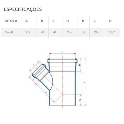 Junção PVC de Redução Simples para Esgoto Tigre 75x50mm 3